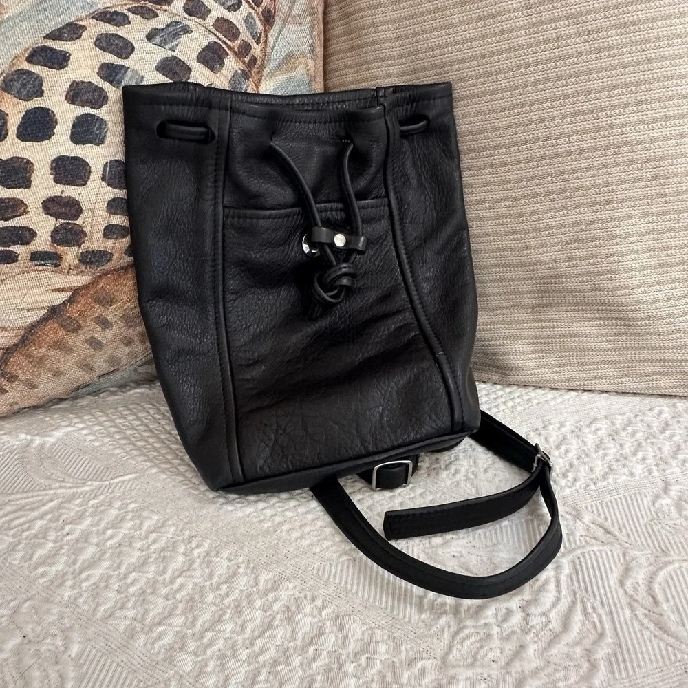K. Bellum Handmade Full Grain Leather  Mini Backpack 10x12" Black Super Soft USA - Picture 8 of 9